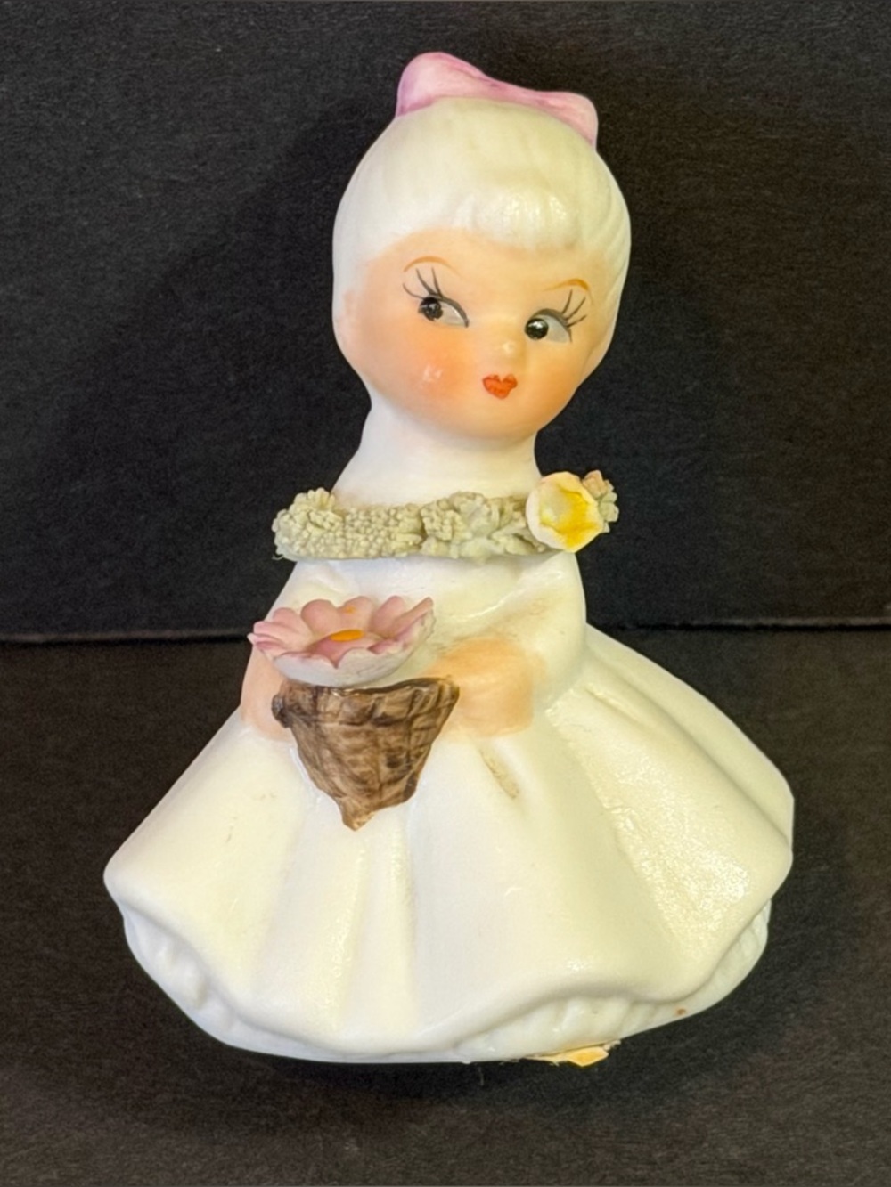 Vintage Napco Flower Girl of the Month October Pink Cosmos Bone China Figurine